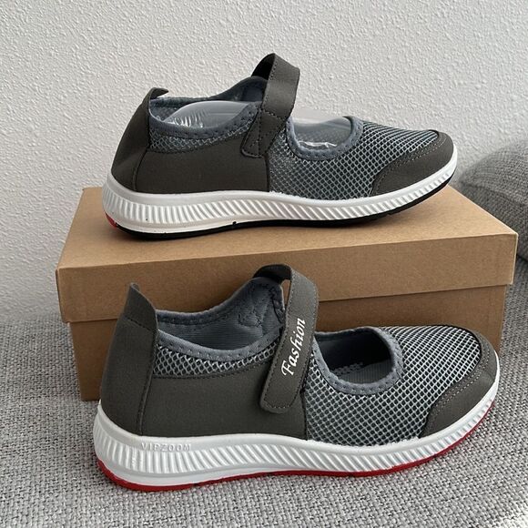 Amazon Comfort Non Slip Shoes Mesh Walking Sneaker Gray Mary Jane Size 39 8.5 - Picture 2 of 6